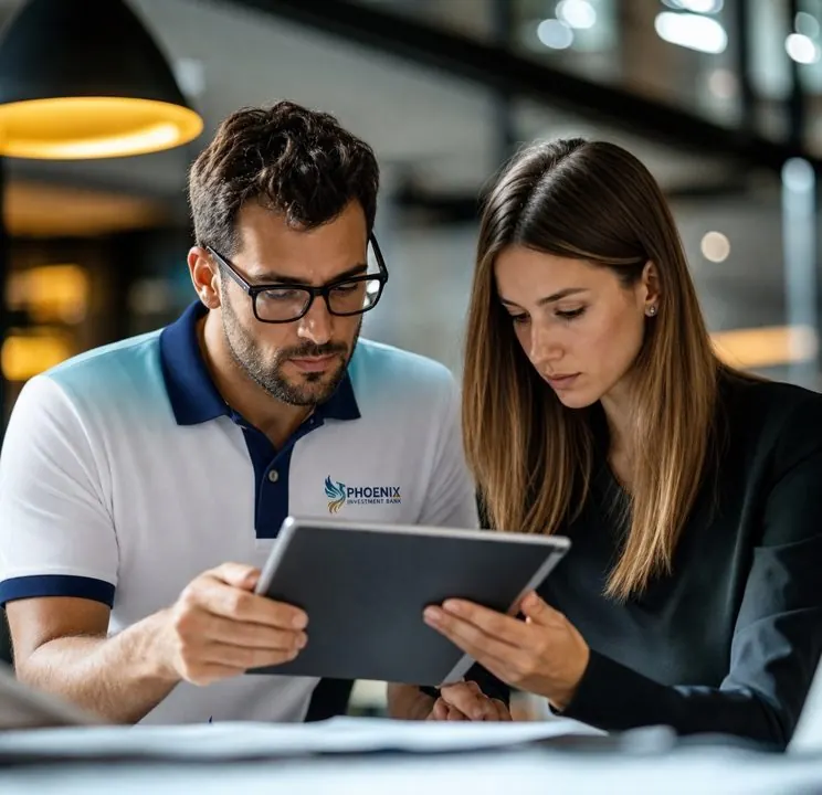 Phoenix team member reviewing a tablet with a client