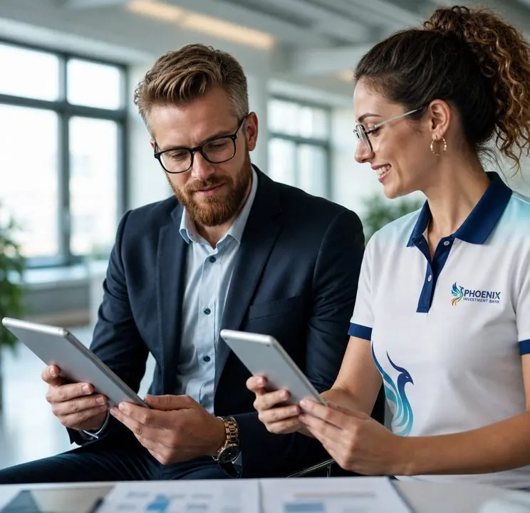 Phoenix team member and client reviewing digital documents