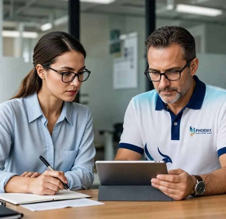 Phoenix team member discussing advisory work with a client