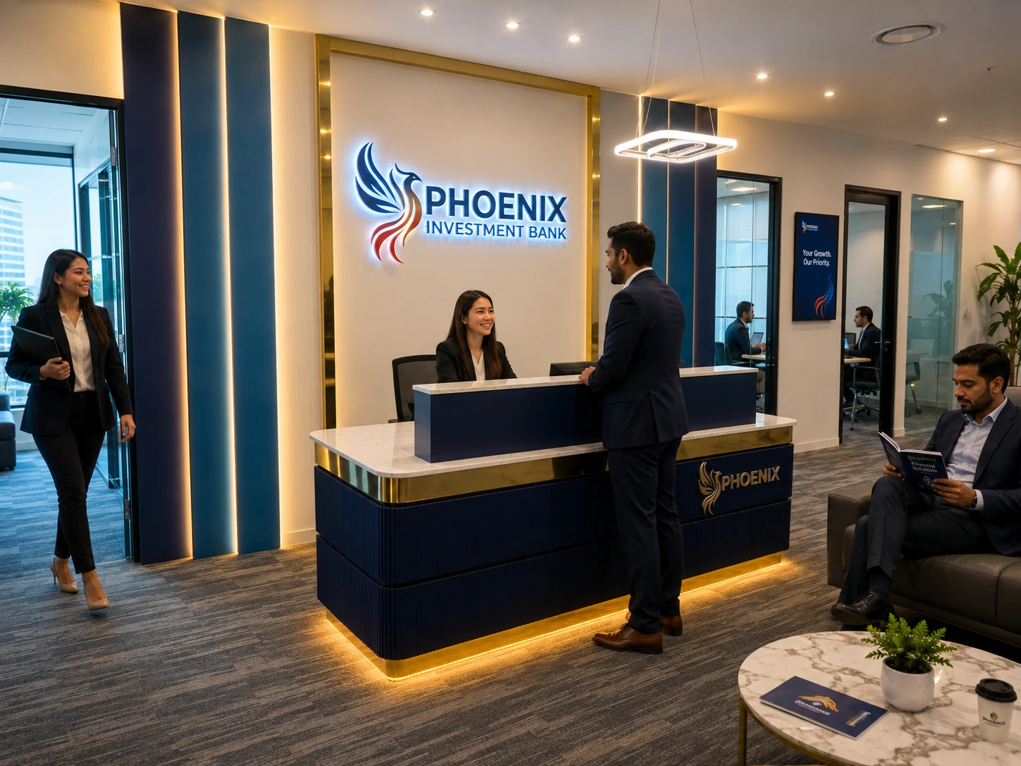 Phoenix Investment Bank reception team serving clients
